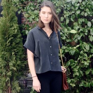 Everlane Silk Square Shirt in Black size 8